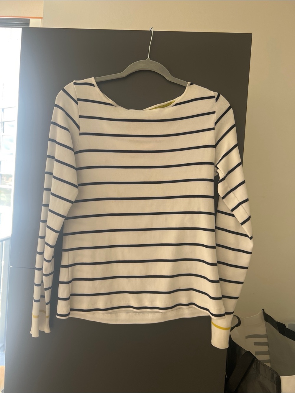 Paul & Shark White and Navy Striped Long-Sleeve Top with Yellow Cuff Trim